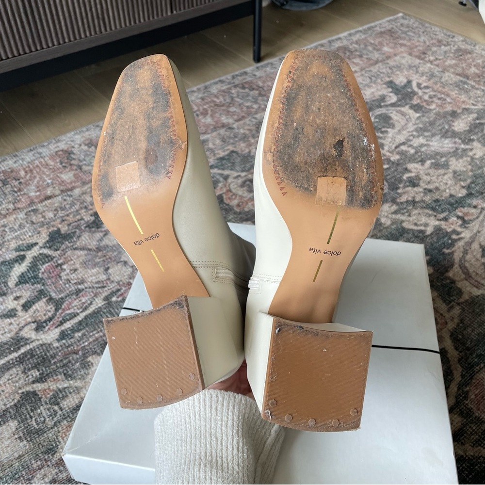 Dolce Vita Cream Heeled Boots - Picture 10 of 11